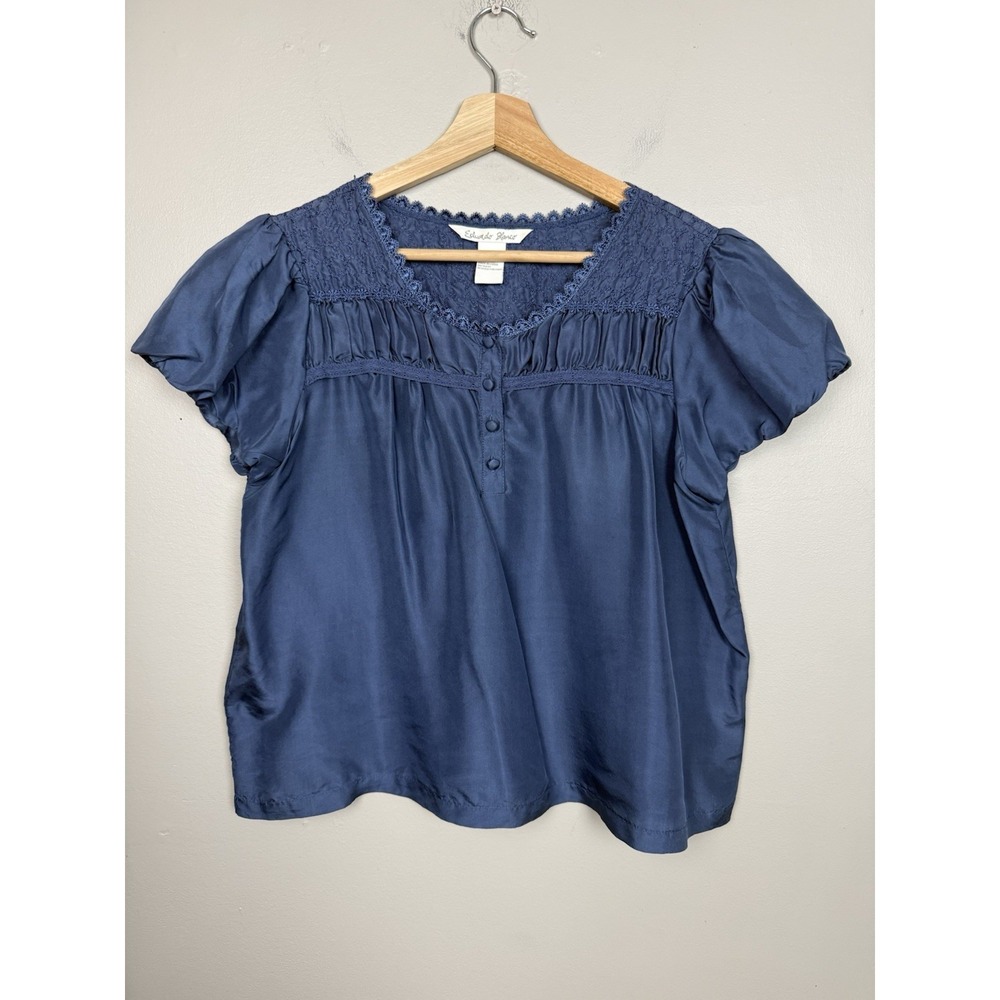Eduardo Blanco 100% Silk Cottagecore Boho Puff Sleeve Blouse Modest Luxury